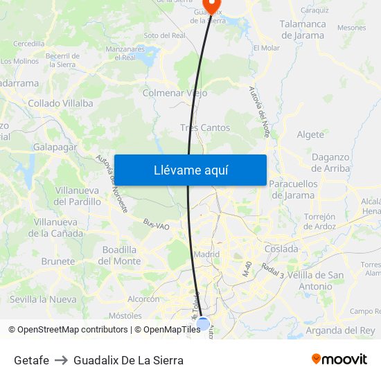 Getafe to Guadalix De La Sierra map