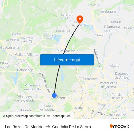 Las Rozas De Madrid to Guadalix De La Sierra map