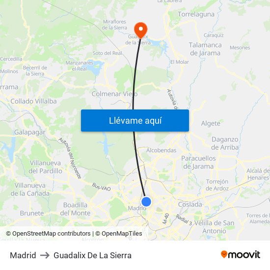 Madrid to Guadalix De La Sierra map