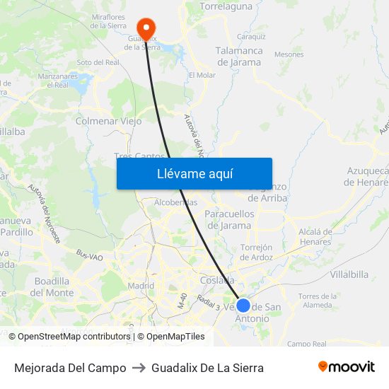 Mejorada Del Campo to Guadalix De La Sierra map