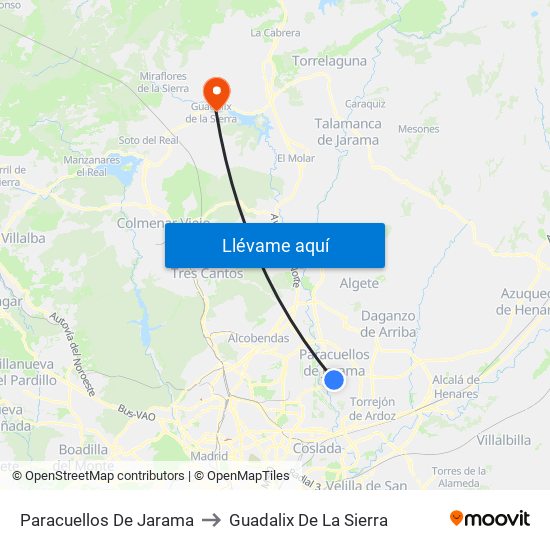 Paracuellos De Jarama to Guadalix De La Sierra map