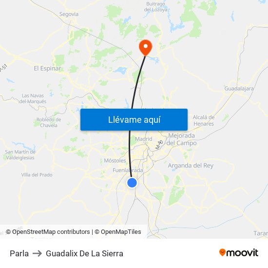 Parla to Guadalix De La Sierra map