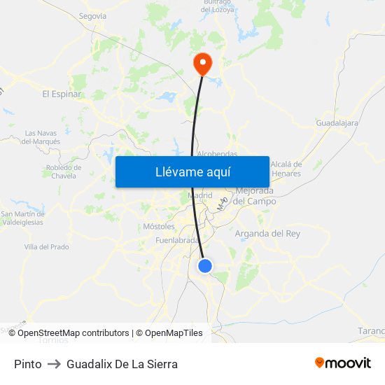 Pinto to Guadalix De La Sierra map