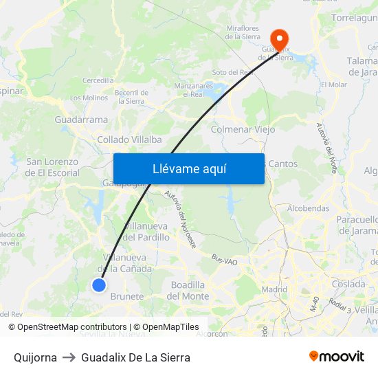 Quijorna to Guadalix De La Sierra map