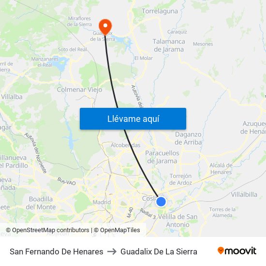 San Fernando De Henares to Guadalix De La Sierra map
