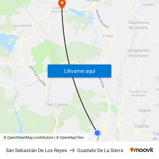 San Sebastián De Los Reyes to Guadalix De La Sierra map