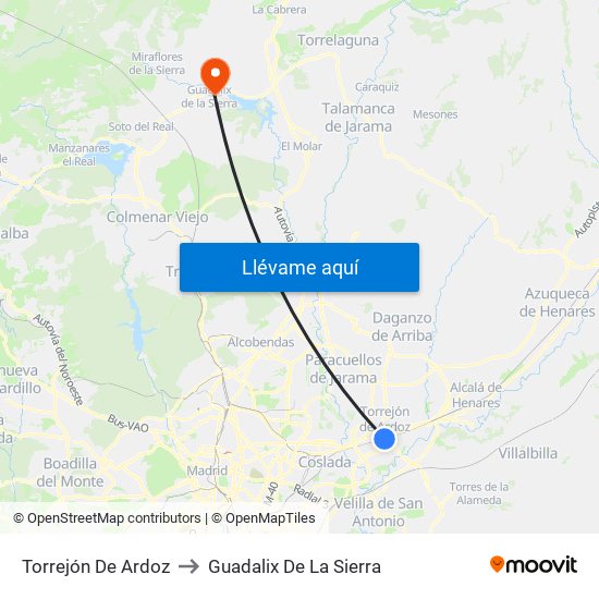 Torrejón De Ardoz to Guadalix De La Sierra map
