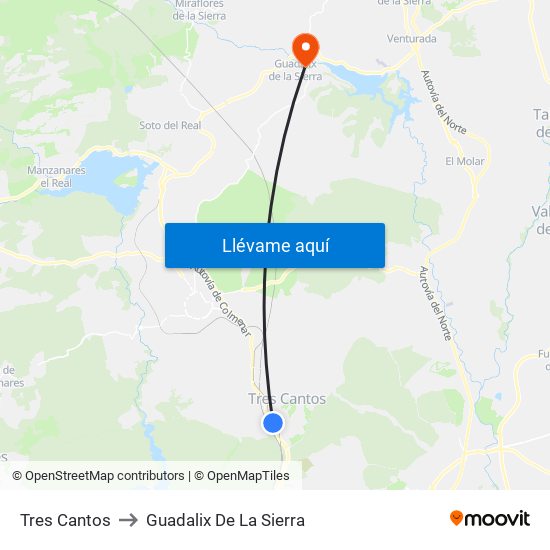 Tres Cantos to Guadalix De La Sierra map