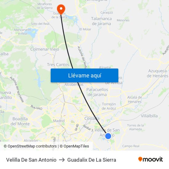 Velilla De San Antonio to Guadalix De La Sierra map