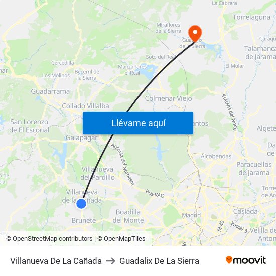 Villanueva De La Cañada to Guadalix De La Sierra map