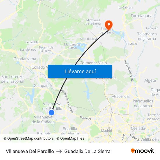 Villanueva Del Pardillo to Guadalix De La Sierra map