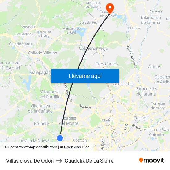 Villaviciosa De Odón to Guadalix De La Sierra map