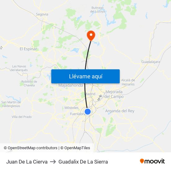 Juan De La Cierva to Guadalix De La Sierra map