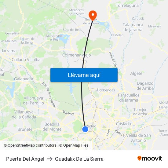 Puerta Del Ángel to Guadalix De La Sierra map