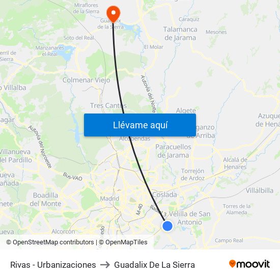 Rivas - Urbanizaciones to Guadalix De La Sierra map