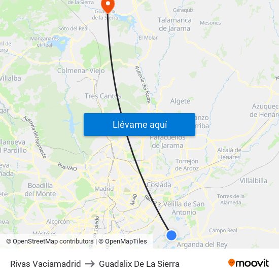 Rivas Vaciamadrid to Guadalix De La Sierra map