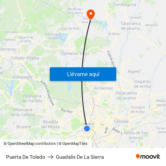 Puerta De Toledo to Guadalix De La Sierra map