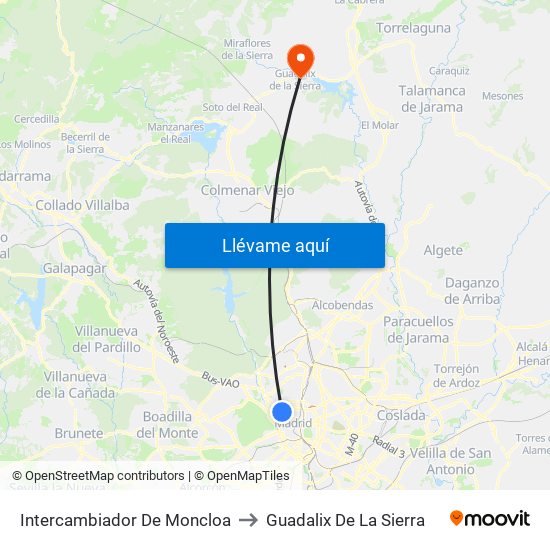 Intercambiador De Moncloa to Guadalix De La Sierra map