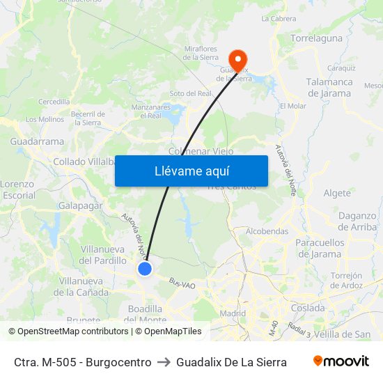 Ctra. M-505 - Burgocentro to Guadalix De La Sierra map