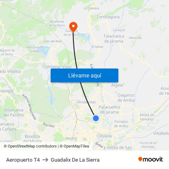 Aeropuerto T4 to Guadalix De La Sierra map
