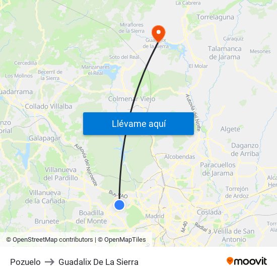 Pozuelo to Guadalix De La Sierra map