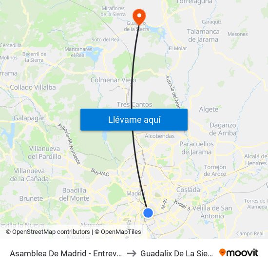 Asamblea De Madrid - Entrevías to Guadalix De La Sierra map