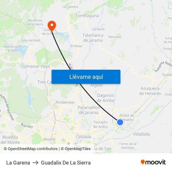 La Garena to Guadalix De La Sierra map