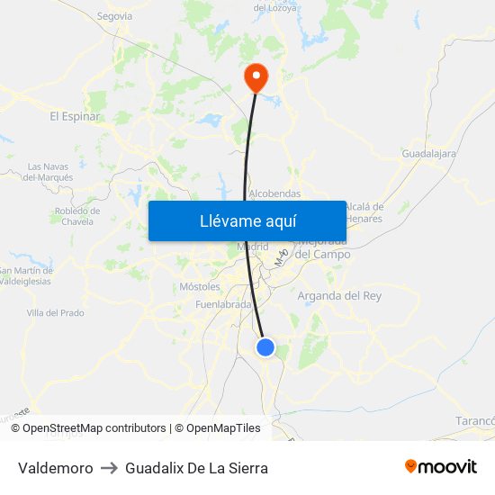 Valdemoro to Guadalix De La Sierra map