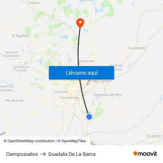 Ciempozuelos to Guadalix De La Sierra map