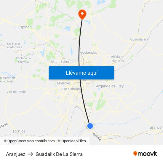 Aranjuez to Guadalix De La Sierra map