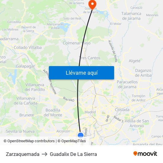 Zarzaquemada to Guadalix De La Sierra map