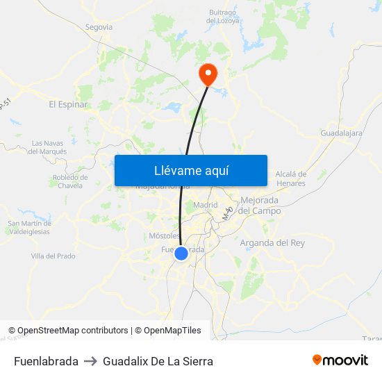 Fuenlabrada to Guadalix De La Sierra map