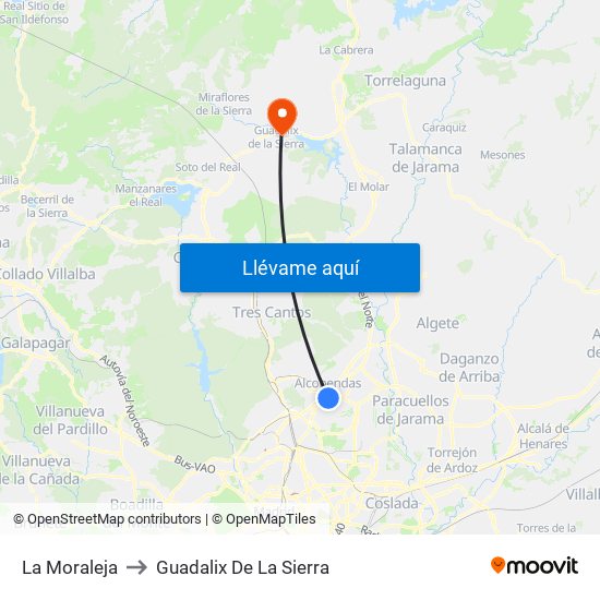 La Moraleja to Guadalix De La Sierra map