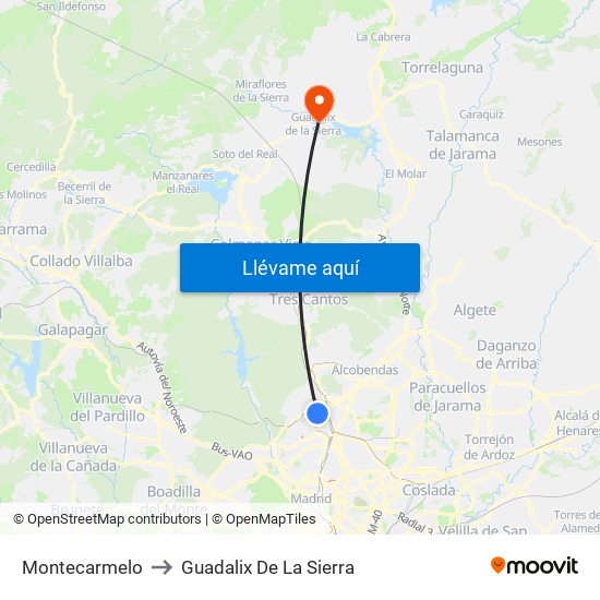 Montecarmelo to Guadalix De La Sierra map