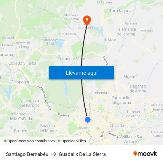 Santiago Bernabéu to Guadalix De La Sierra map