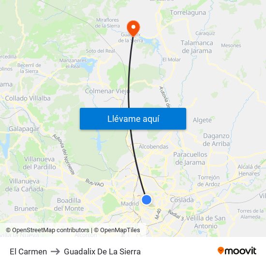 El Carmen to Guadalix De La Sierra map