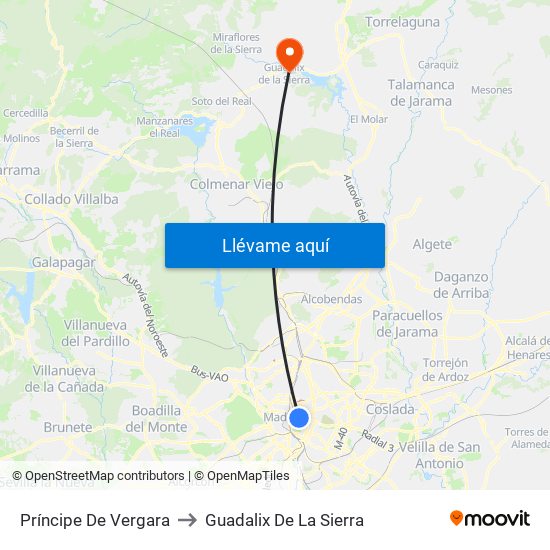 Príncipe De Vergara to Guadalix De La Sierra map