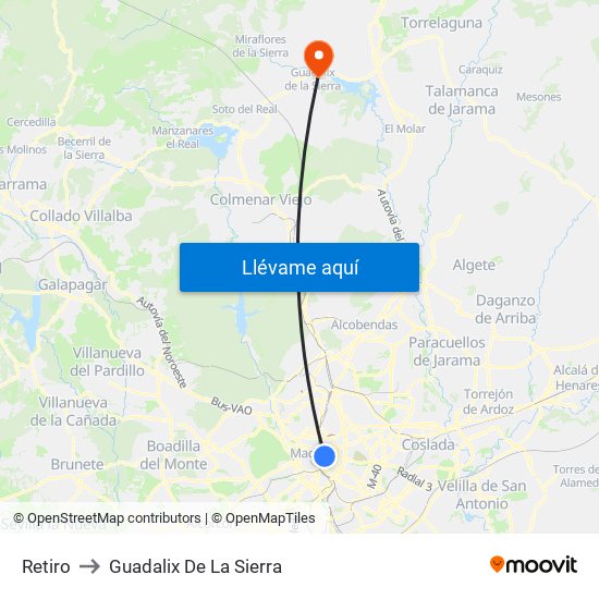 Retiro to Guadalix De La Sierra map