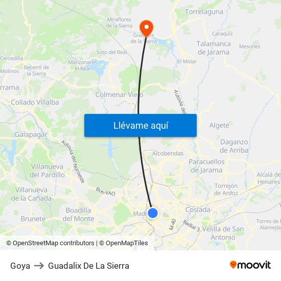 Goya to Guadalix De La Sierra map