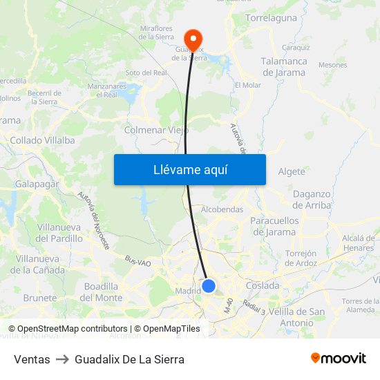Ventas to Guadalix De La Sierra map