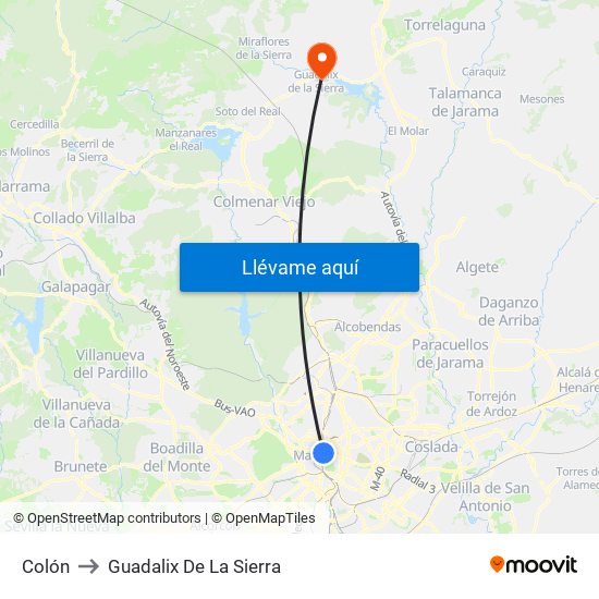 Colón to Guadalix De La Sierra map