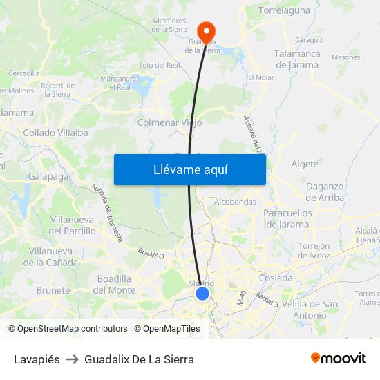 Lavapiés to Guadalix De La Sierra map