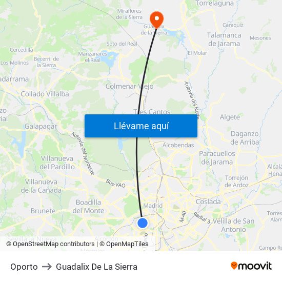 Oporto to Guadalix De La Sierra map