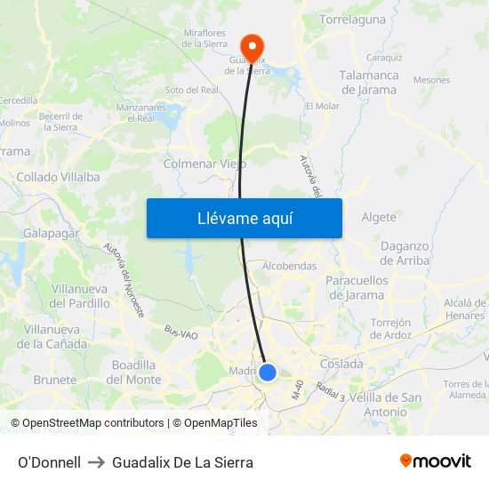 O'Donnell to Guadalix De La Sierra map