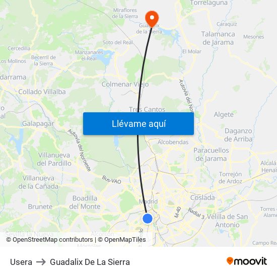 Usera to Guadalix De La Sierra map