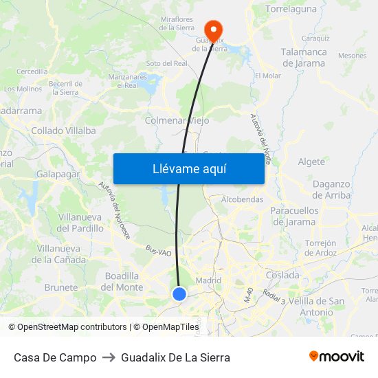 Casa De Campo to Guadalix De La Sierra map