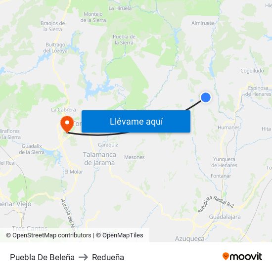 Puebla De Beleña to Redueña map