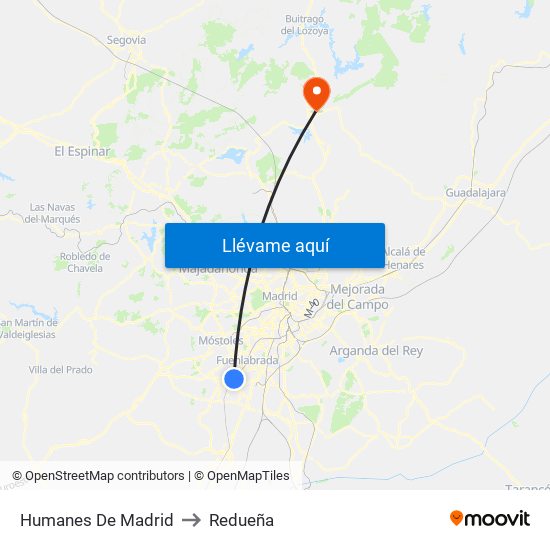 Humanes De Madrid to Redueña map