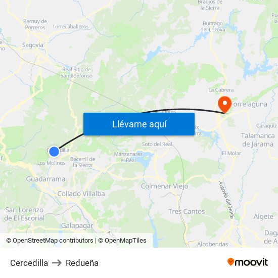 Cercedilla to Redueña map
