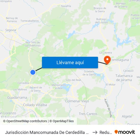 Jurisdicción Mancomunada De Cerdedilla Y Navacerrada to Redueña map